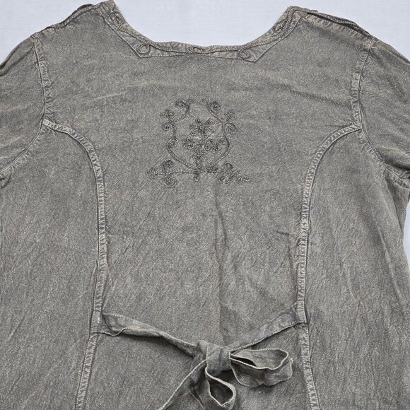 Sacred Thread Gray Embroidered Long Sleeve Maxi Dress Free Size Boho Velvet - Picture 6 of 7